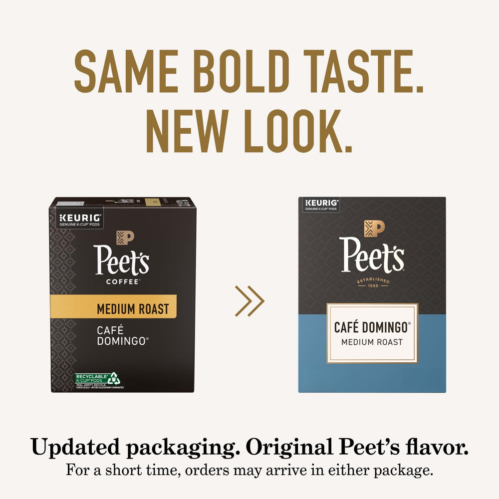Peet's poured cup of Café Domingo showing medium-bodied color and smooth crema