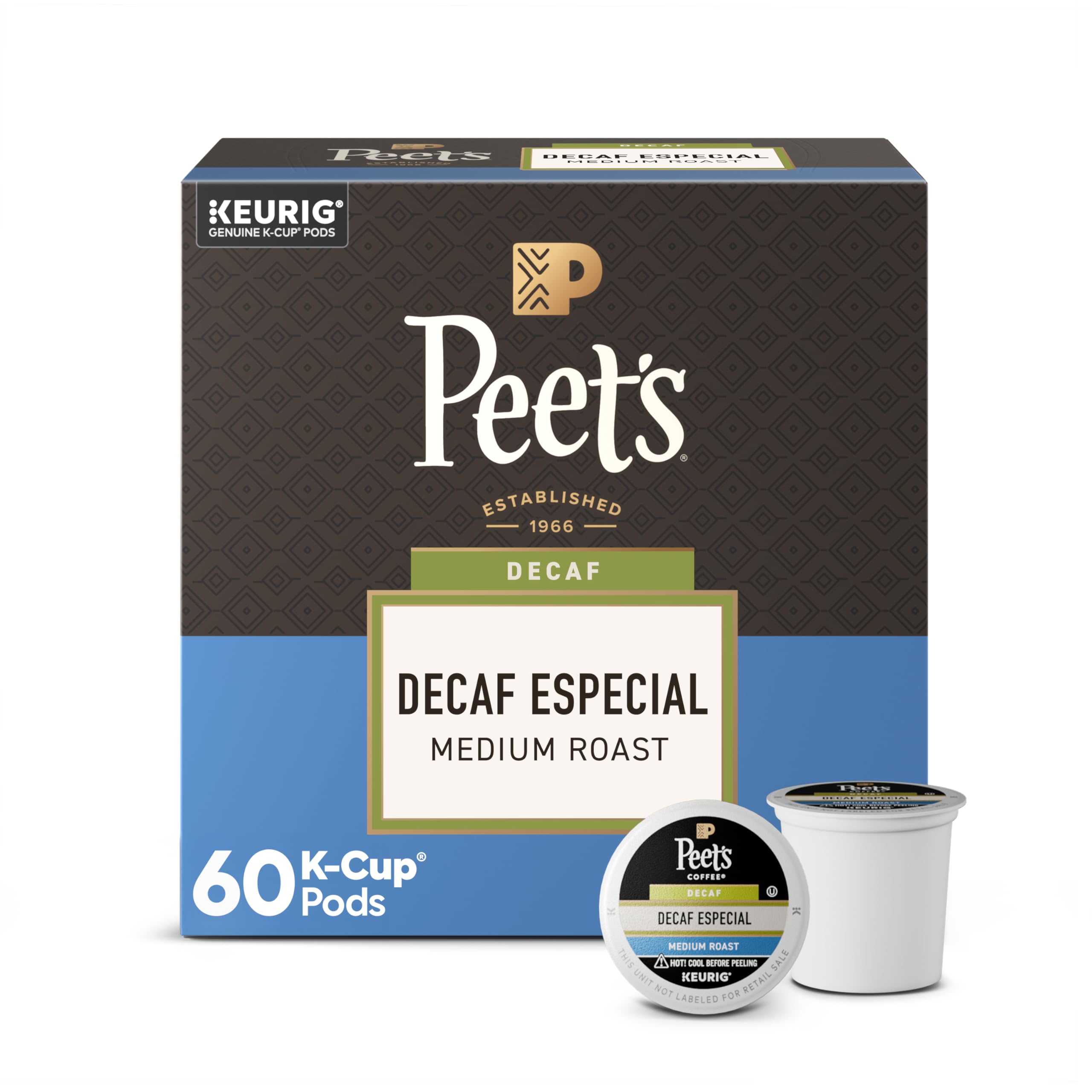 Peet's front packaging showing 60 K-Cup pods and clear product identity benefits