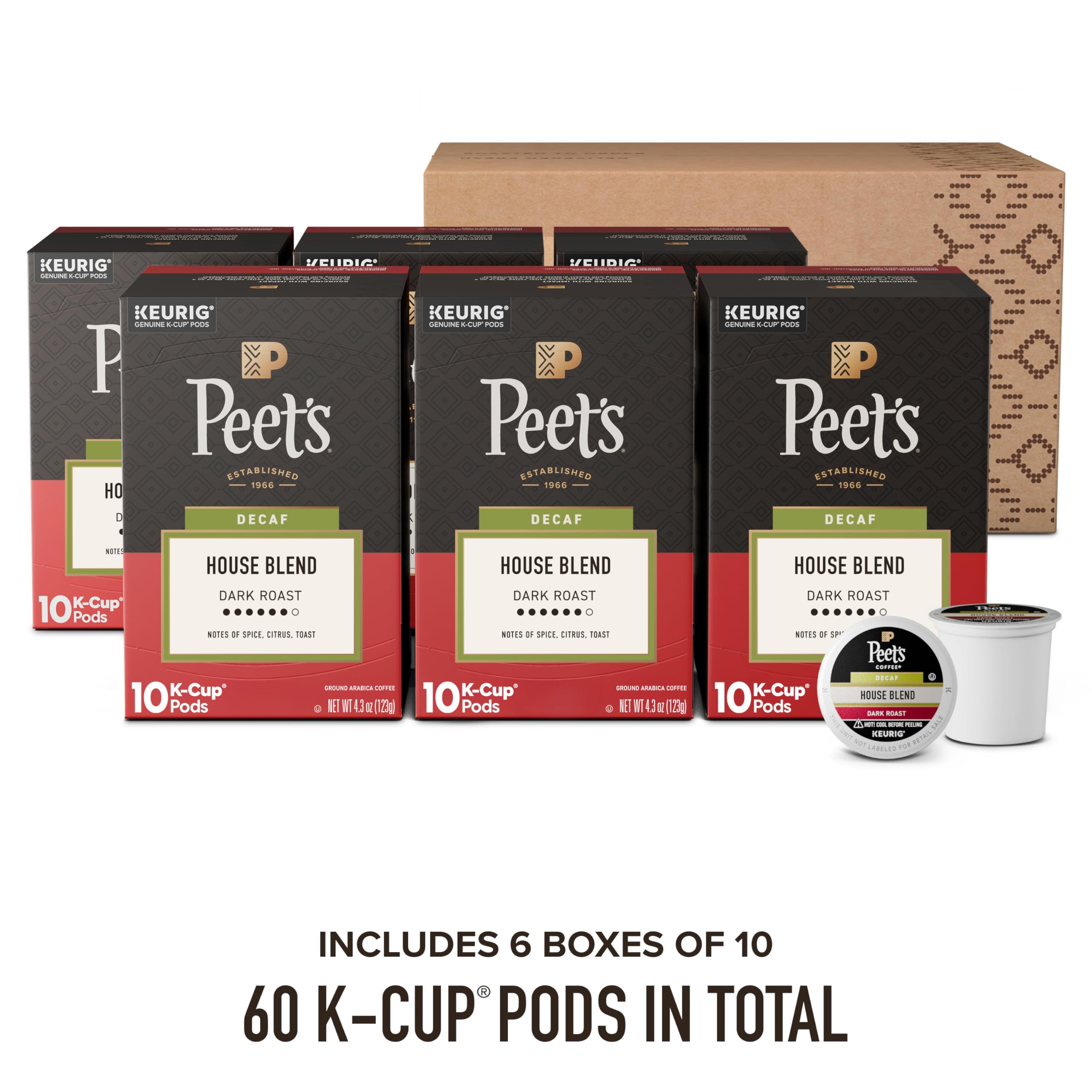 Peet's stacked boxes showing all 60 K-Cup pods for convenient supply