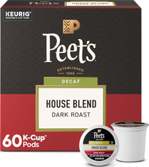 Peet's front box of decaf house blend K-Cups showing packaging benefit