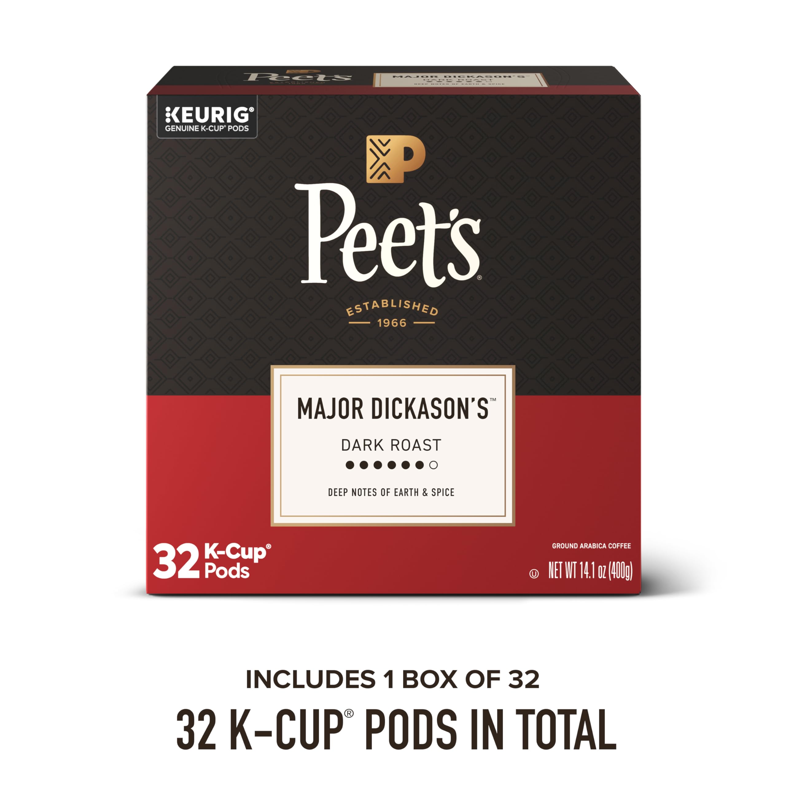 Peet's K-Cup top label detail highlighting Major Dickason's blend benefit clarity