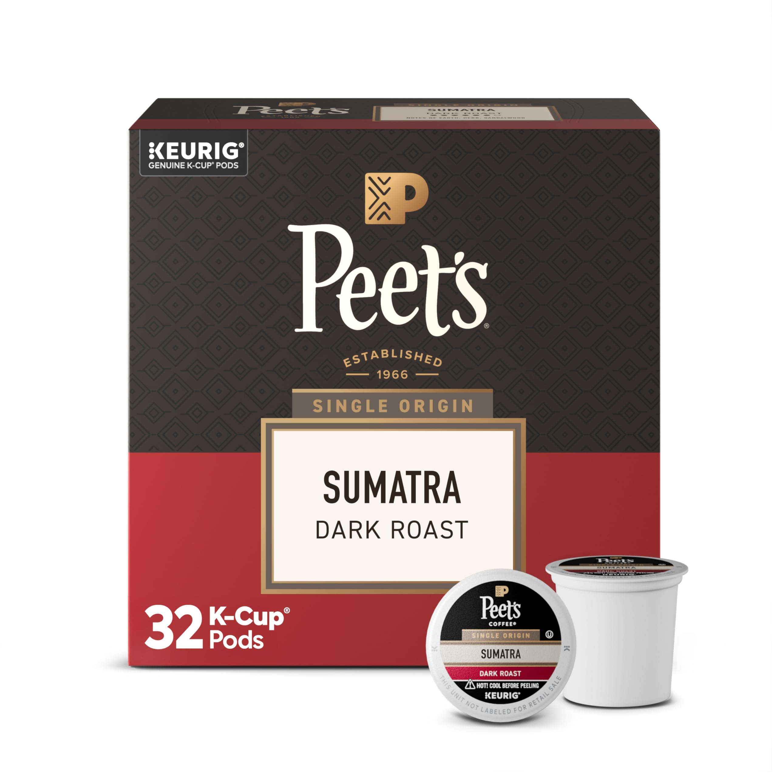 Peet's box front view showing Sumatra dark roast — clear bold branding and count