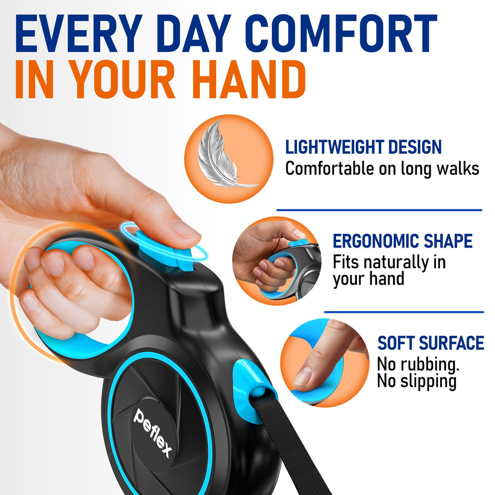 Peflex brake button and lock detail for quick, single-hand stopping