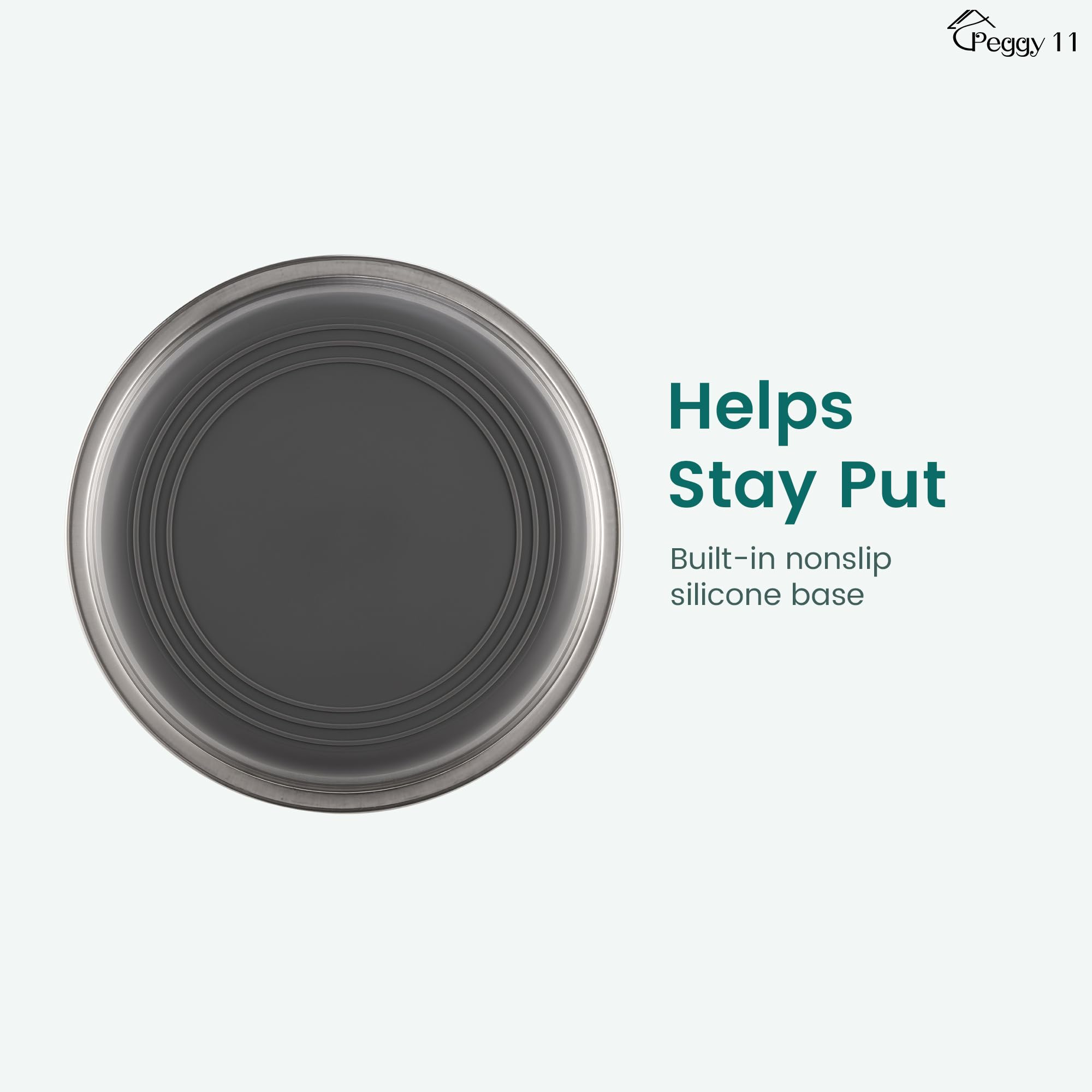 PEGGY11 close-up of silicone nonslip base highlighting slip resistance and quieter feeding