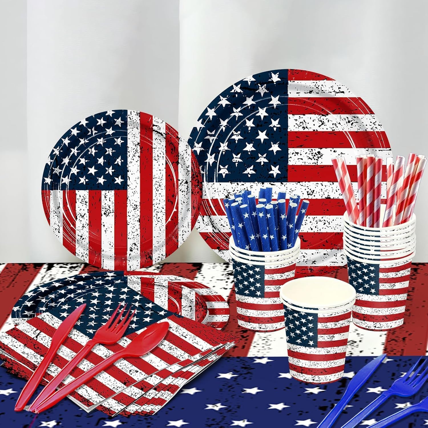 Peiking close-up of dinner plate vintage flag print highlighting durability
