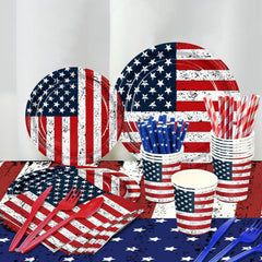 Peiking close-up of dinner plate vintage flag print highlighting durability