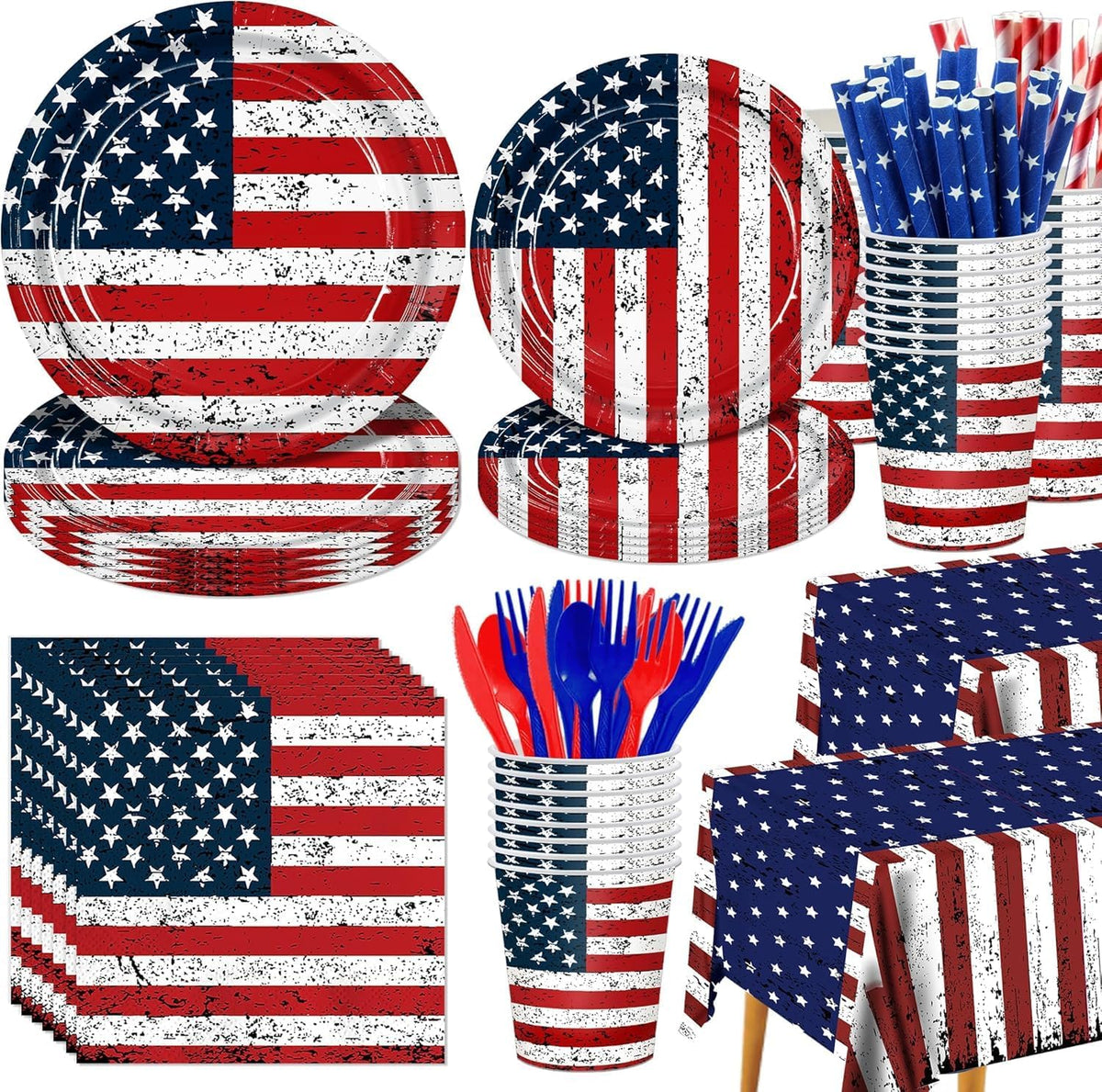 Peiking front packaging showing full vintage flag party kit and easy setup benefit