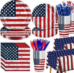 Peiking front packaging showing full vintage flag party kit and easy setup benefit