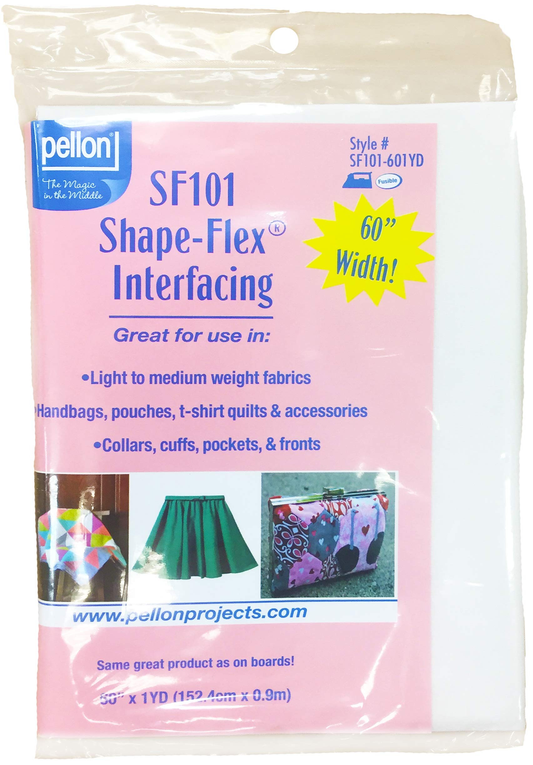 Pellon front packaging showing 60 inch white cotton interfacing for crisp garment support