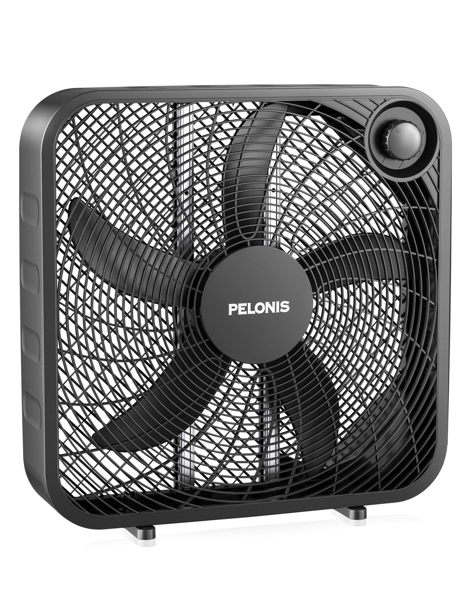PELONIS front view of 20 inch box fan showing airflow and robust frame benefit