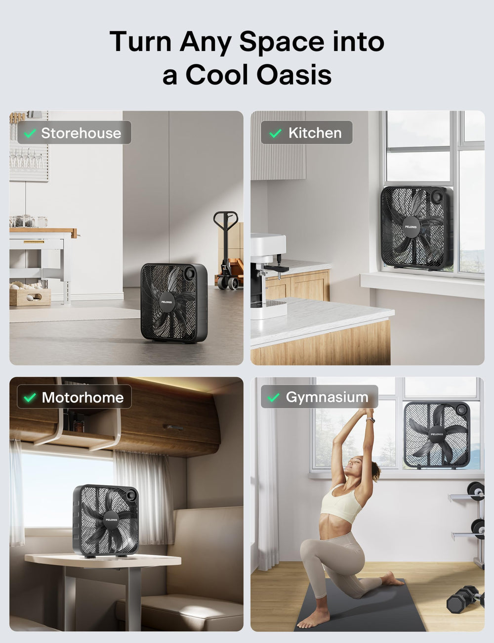 PELONIS size comparison with chair demonstrating compact scale and space-saving benefit