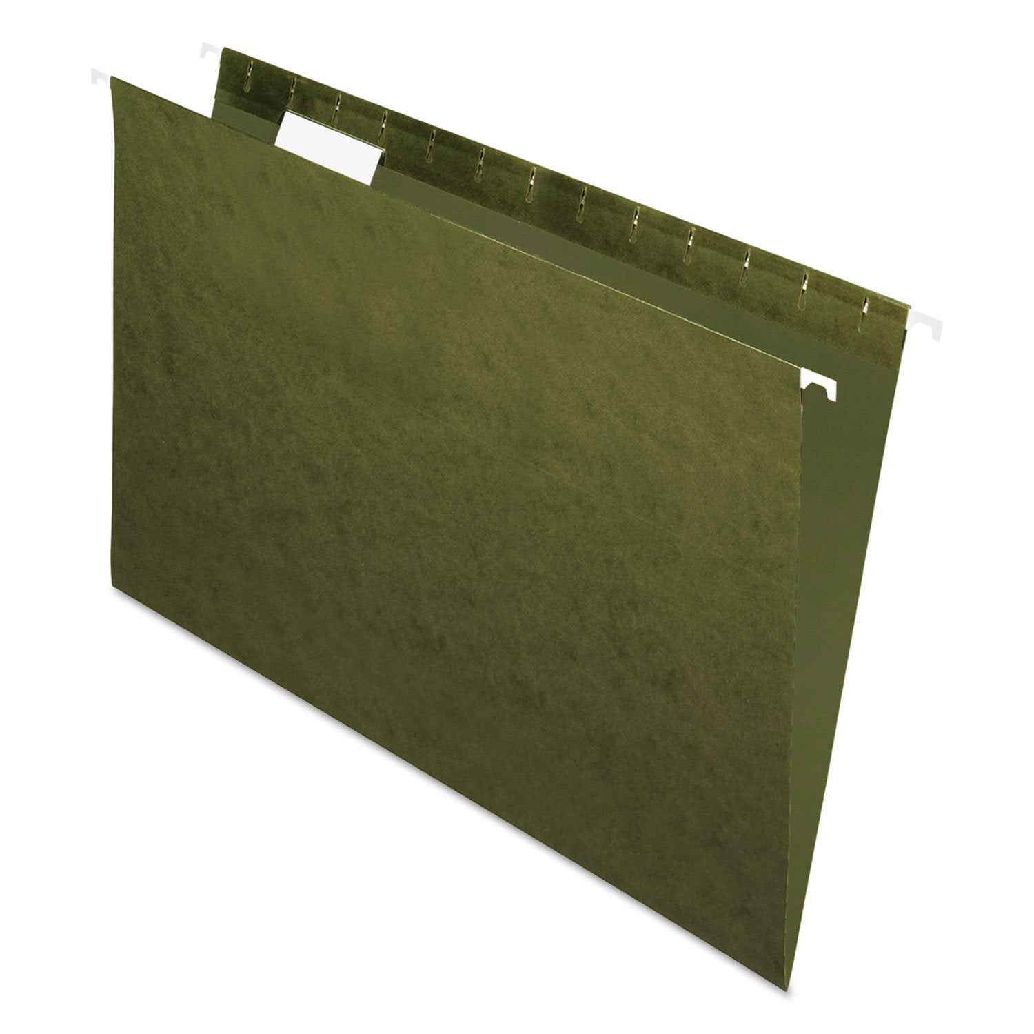 Pendaflex front view of green legal hanging file pack showing included tabs and inserts