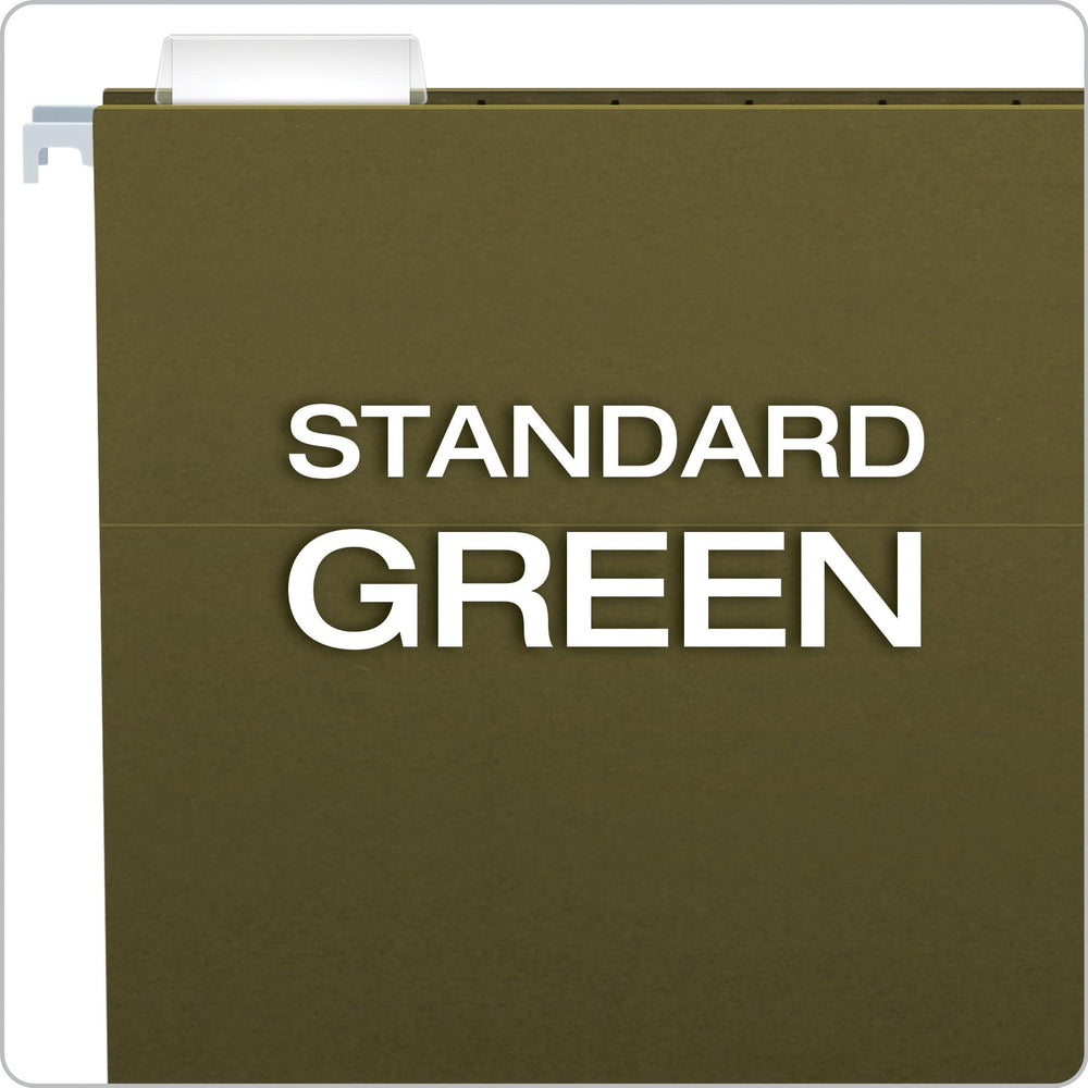 Pendaflex clear plastic tabs with paper inserts fanned out to show easy labeling benefit