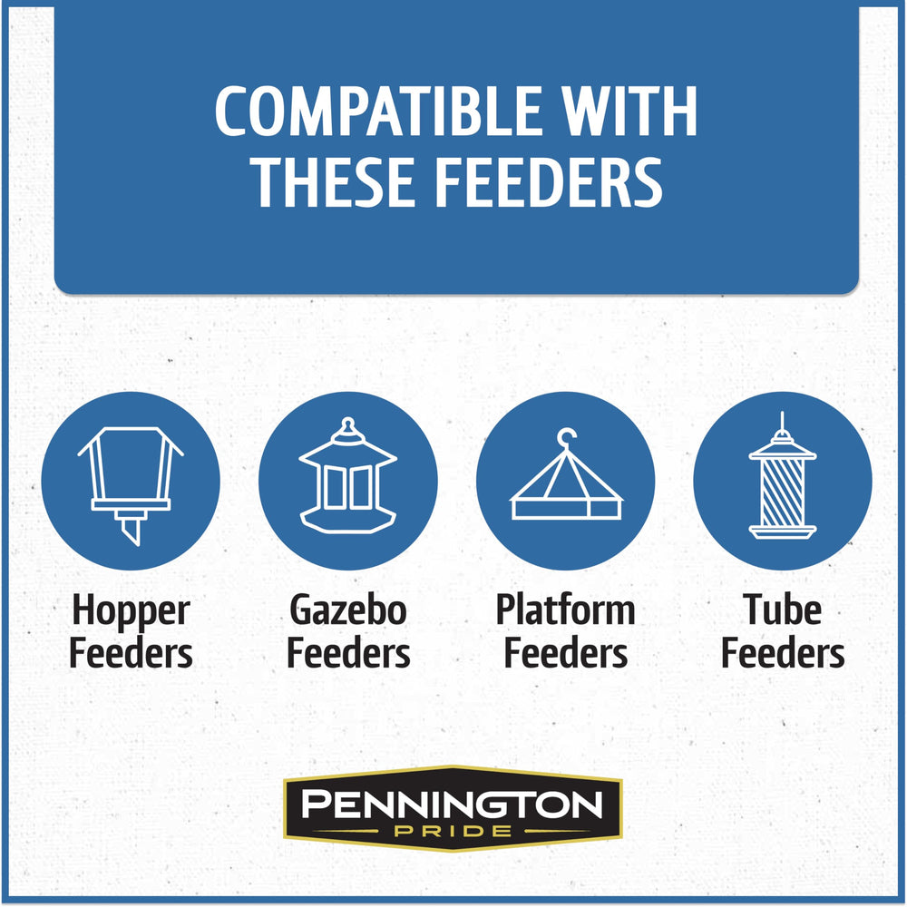 pouring Pennington seed into feeder for simple, mess-free refills