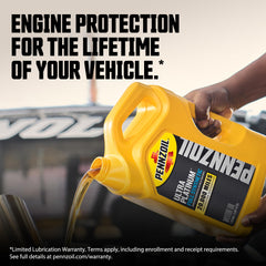 Pennzoil Ultra Platinum being poured into engine for smooth cold-start protection