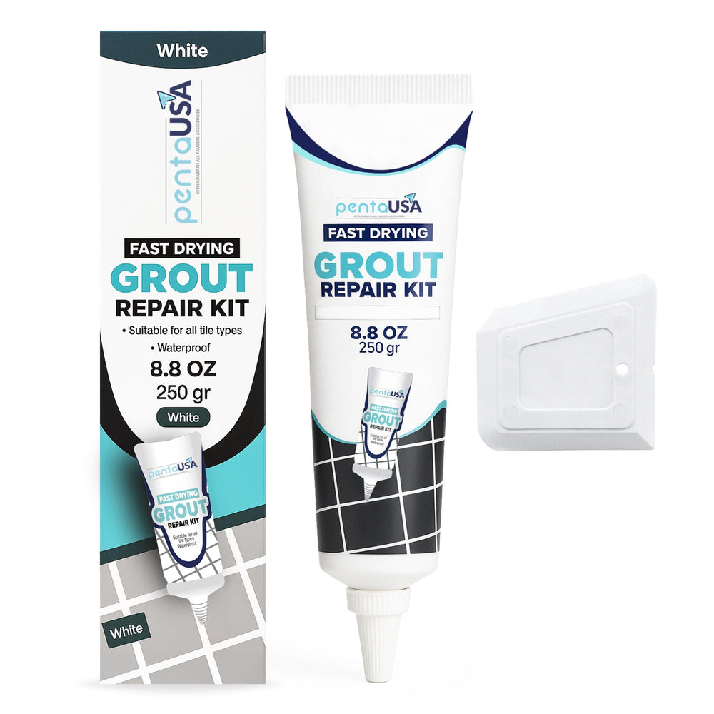 PENTAUSA front packaging white grout tube showing ready-to-use convenience