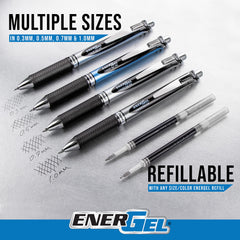 Pentel EnerGel RTX writing on paper showing fast-dry blue ink benefit
