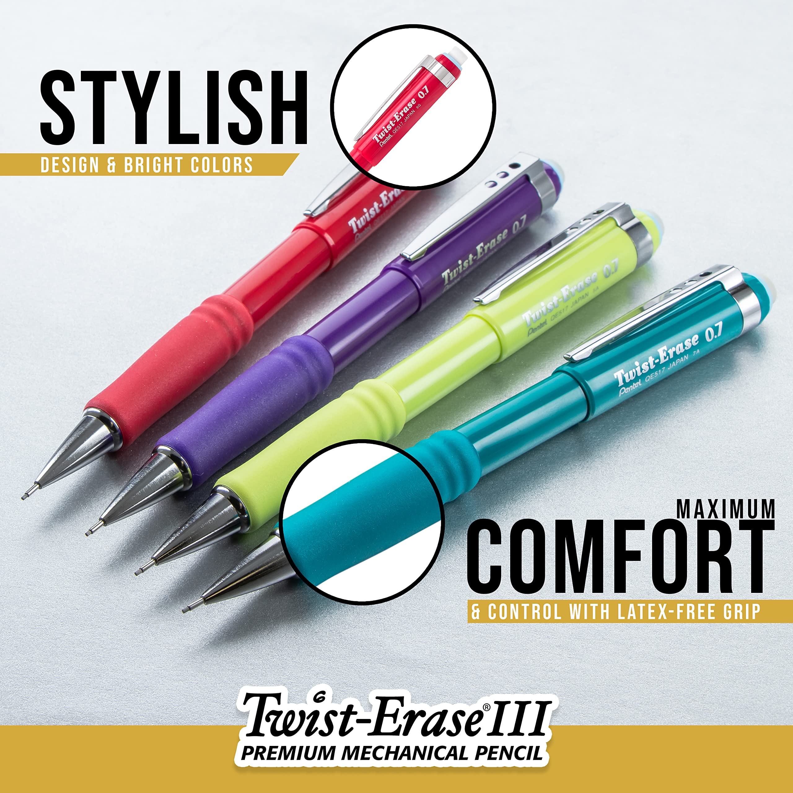 Pentel Twist-Erase III eraser detail emphasizing clean, smudge-free corrections