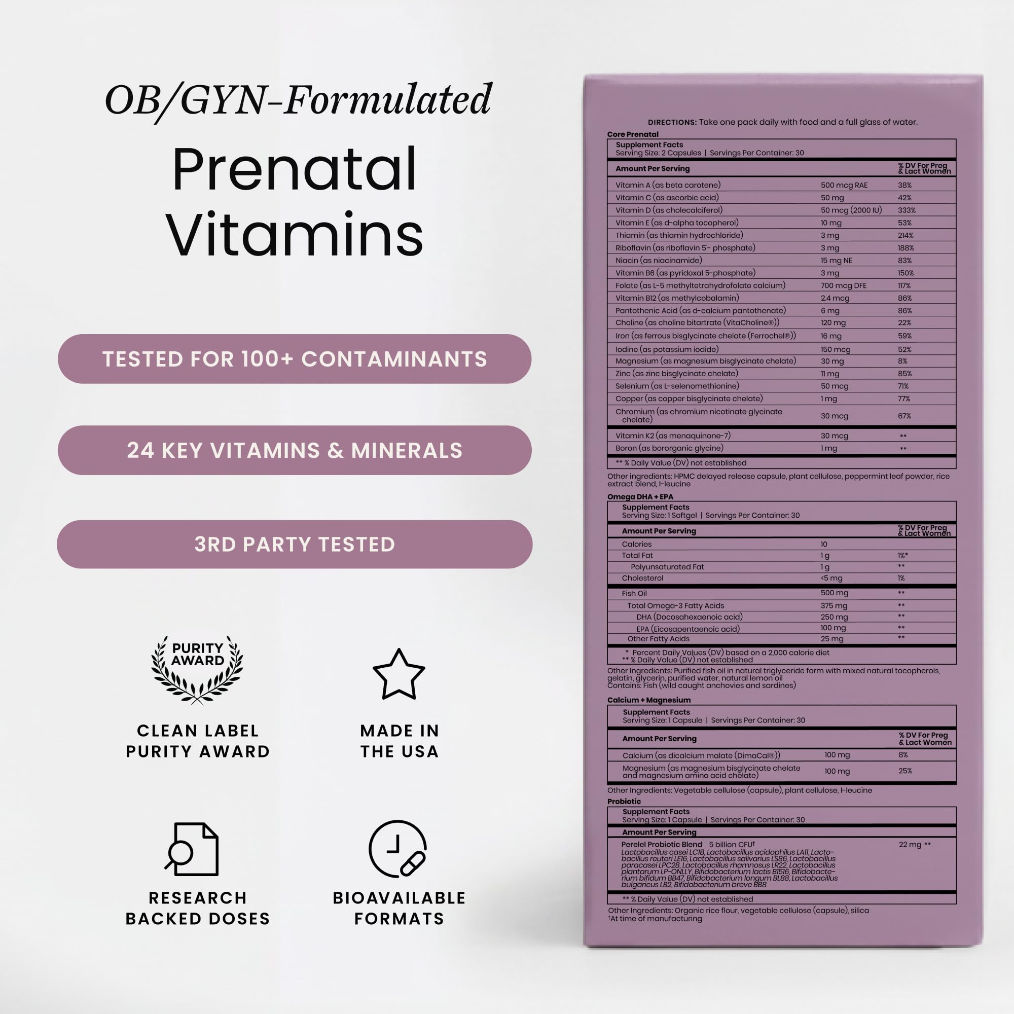 Perelel core prenatal capsule closeup highlighting methylated folate benefit