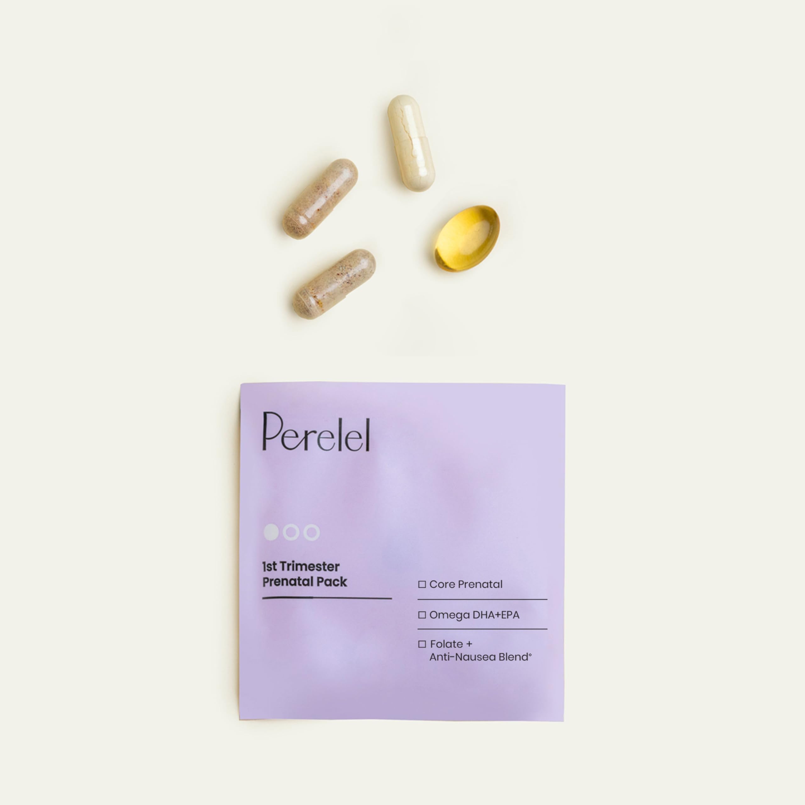 Perelel prenatal multivitamin tablet texture emphasizing easy swallowing