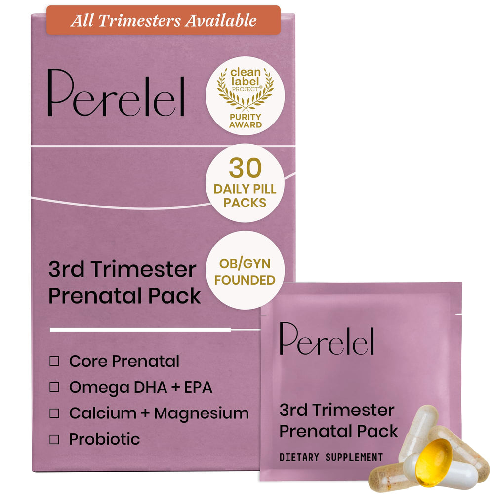 Perelel pack front sachet showing daily convenience and stage‑specific support