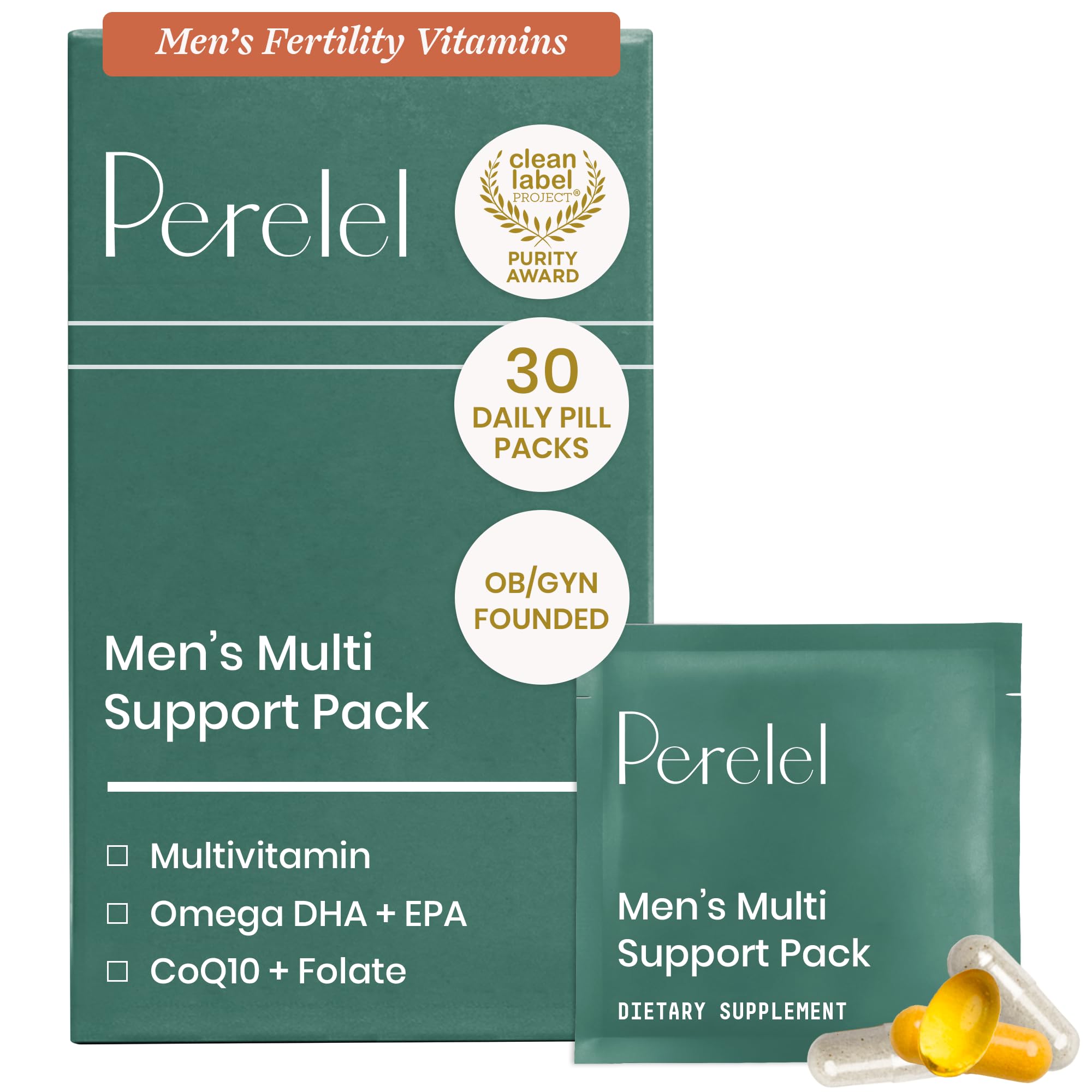 Perelel pack front view showing daily packets for simplified daily support