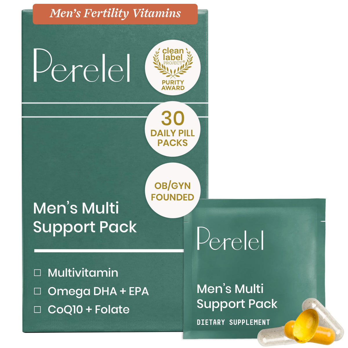 Perelel pack front view showing daily packets for simplified daily support