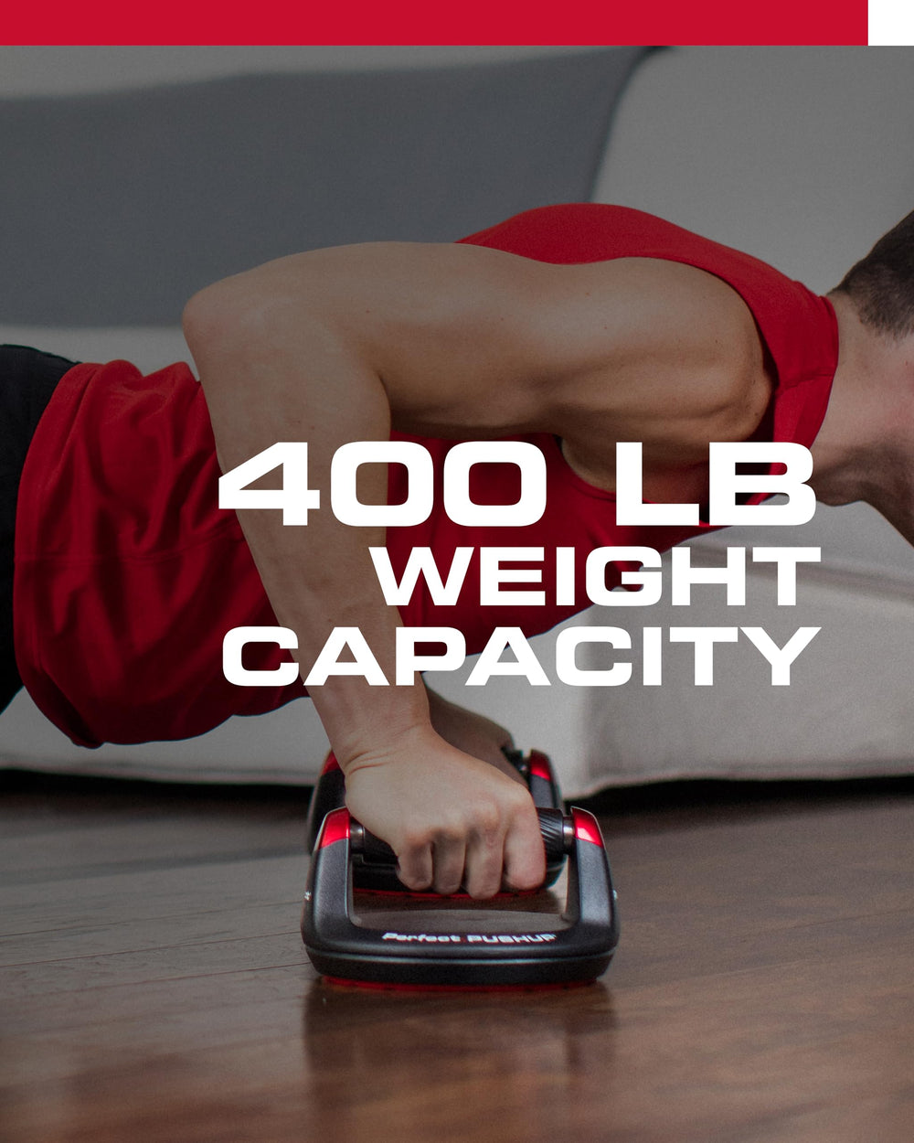 Perfect Fitness pushup handles beside ruler showing 8-inch base for stability benefit