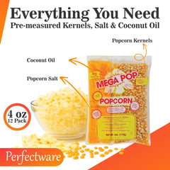 Perfectware close-up of kernels, salt, and coconut oil for consistent flavor
