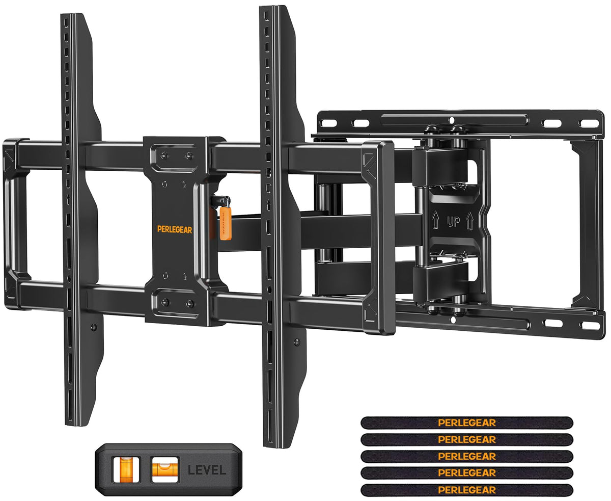 Perlegear front view mounted TV showing sleek fit and sturdy support