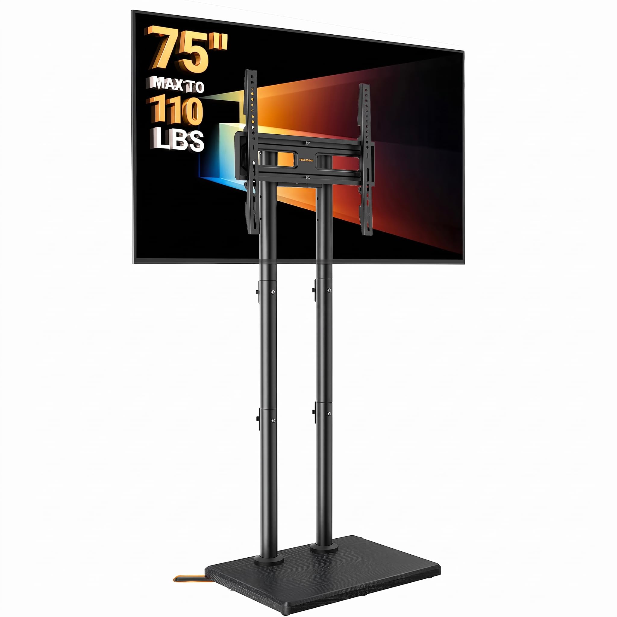 Perlegear front view with TV showing stable, furniture-grade presentation