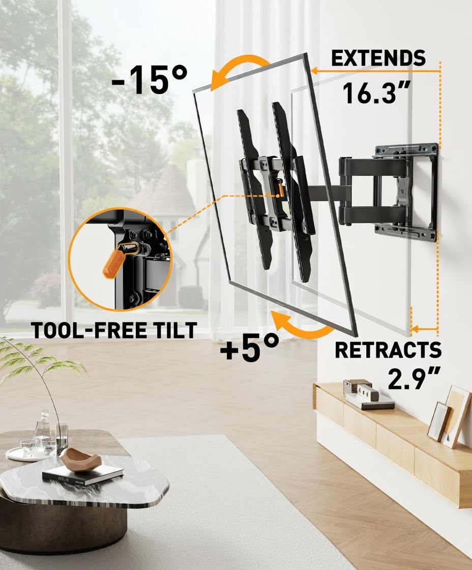Perlegear mounted TV in living room delivering flexible viewing for groups