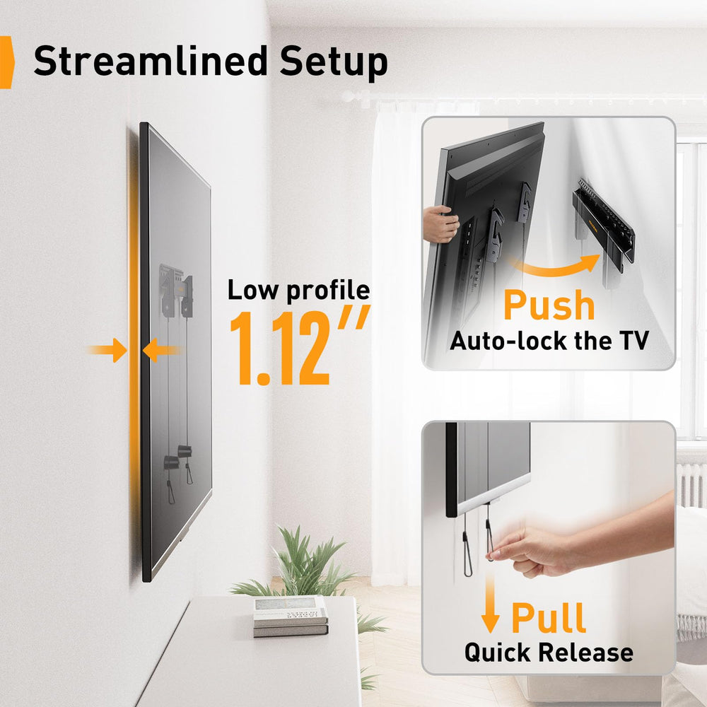 Perlegear mounted TV on brick wall demonstrating solid-masonry compatibility