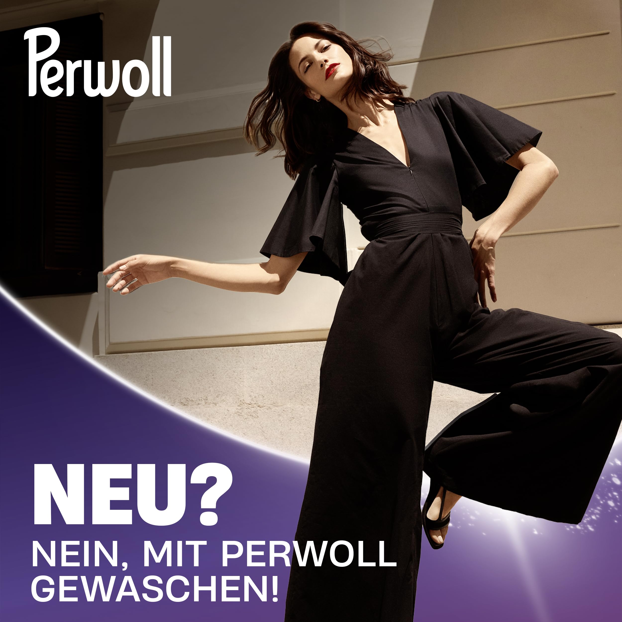 Perwoll black before and after jeans showing revived deep color