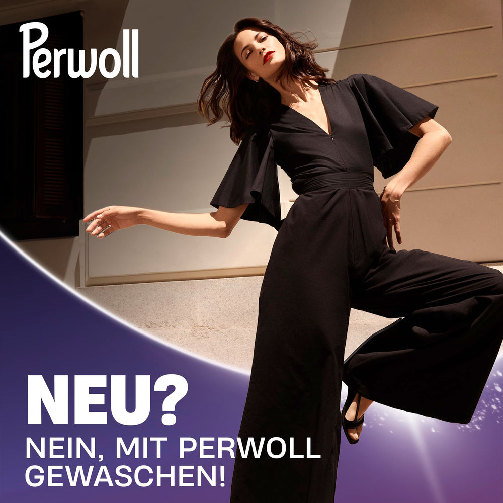 Perwoll black before and after jeans showing revived deep color
