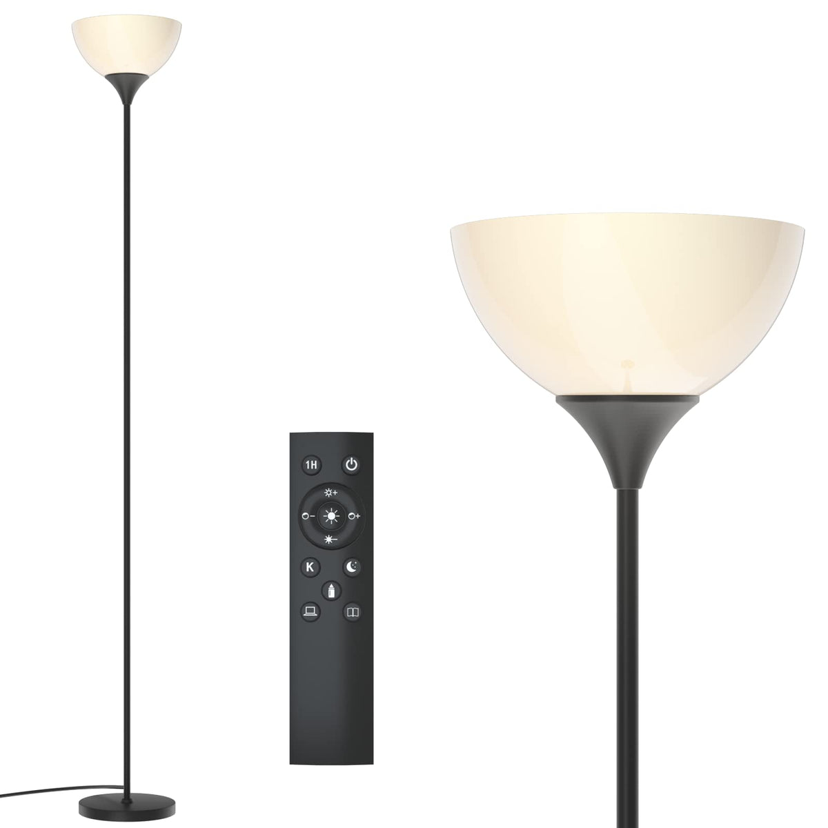 PESRAE front view torchiere lamp showing slim profile and modern design benefit adjustable lighting