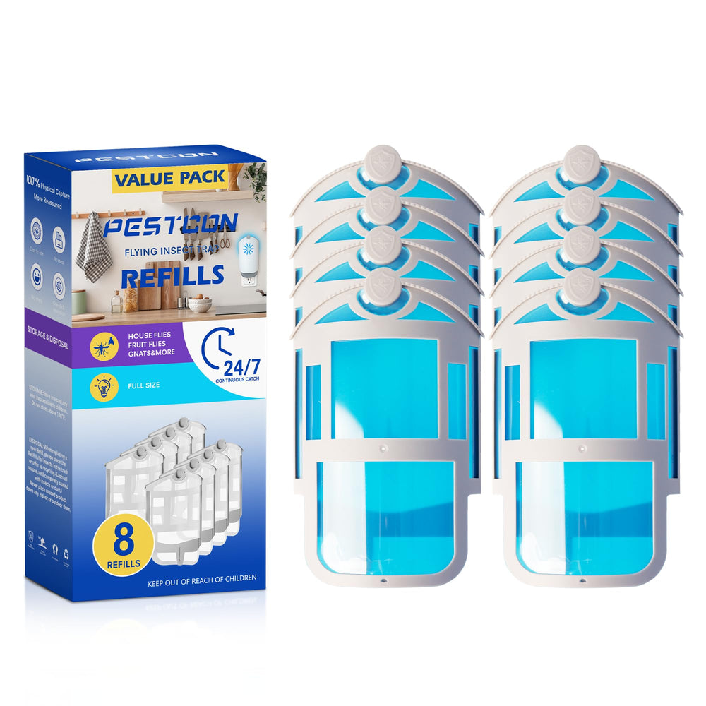 PESTCON front packaging showing eight refill cartridges and value pack convenience
