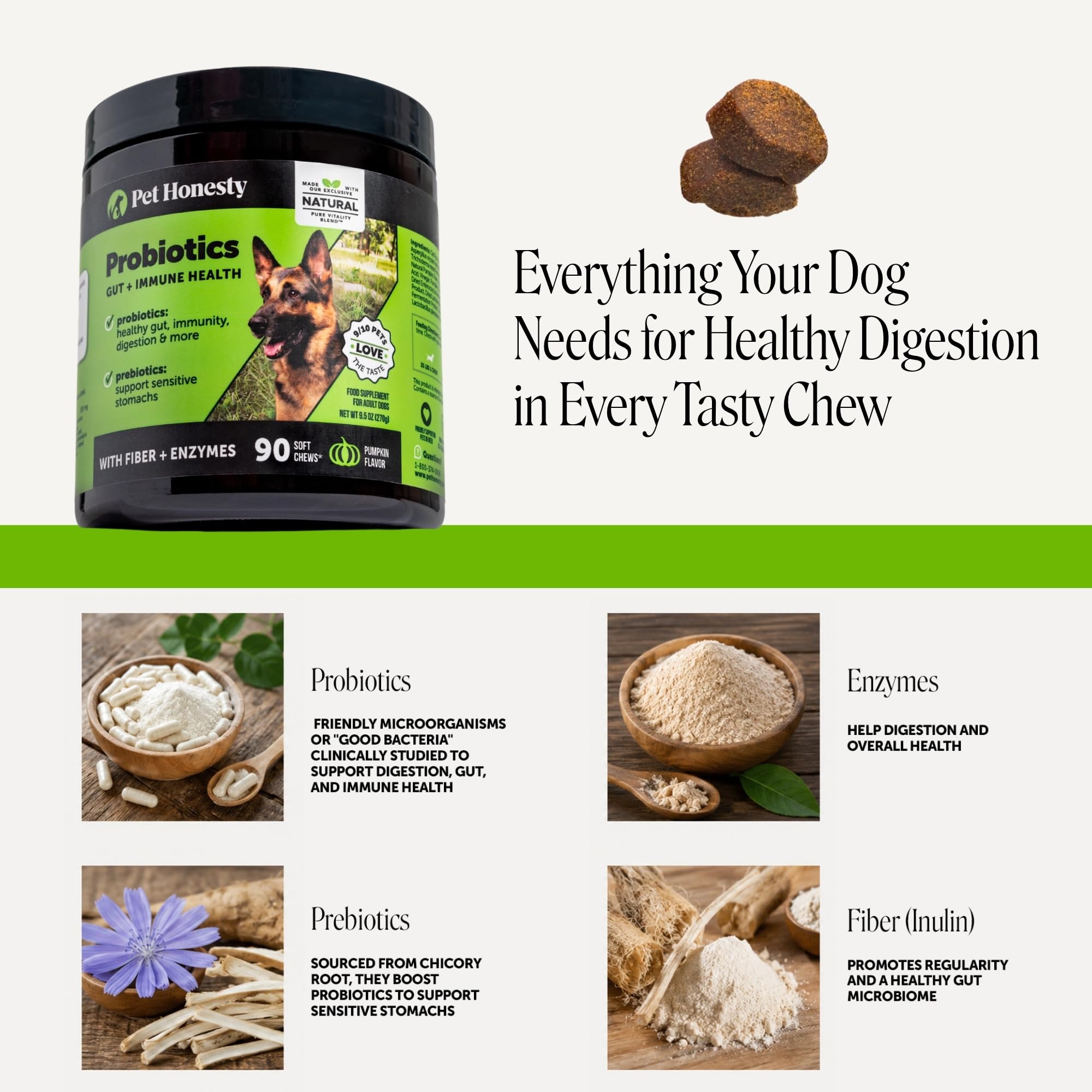 Pet Honesty chews placed in a dog bowl demonstrating convenient feeding benefit