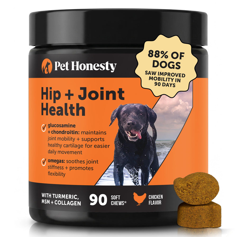 Pet Honesty front packaging showing 90-count chews and benefits