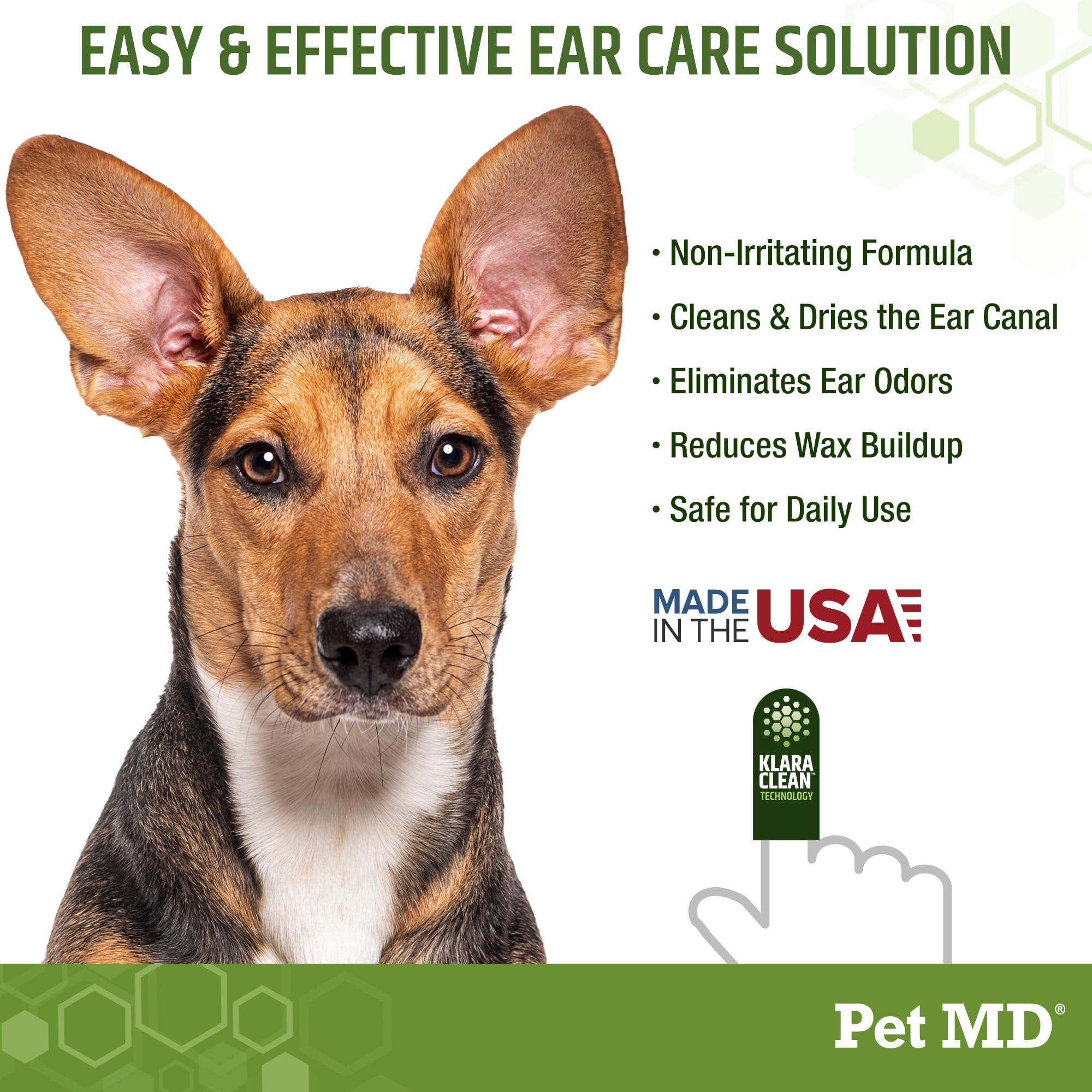 Pet MD fingertip wipe in use demonstrating precise ear cleaning