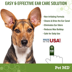 Pet MD fingertip wipe in use demonstrating precise ear cleaning