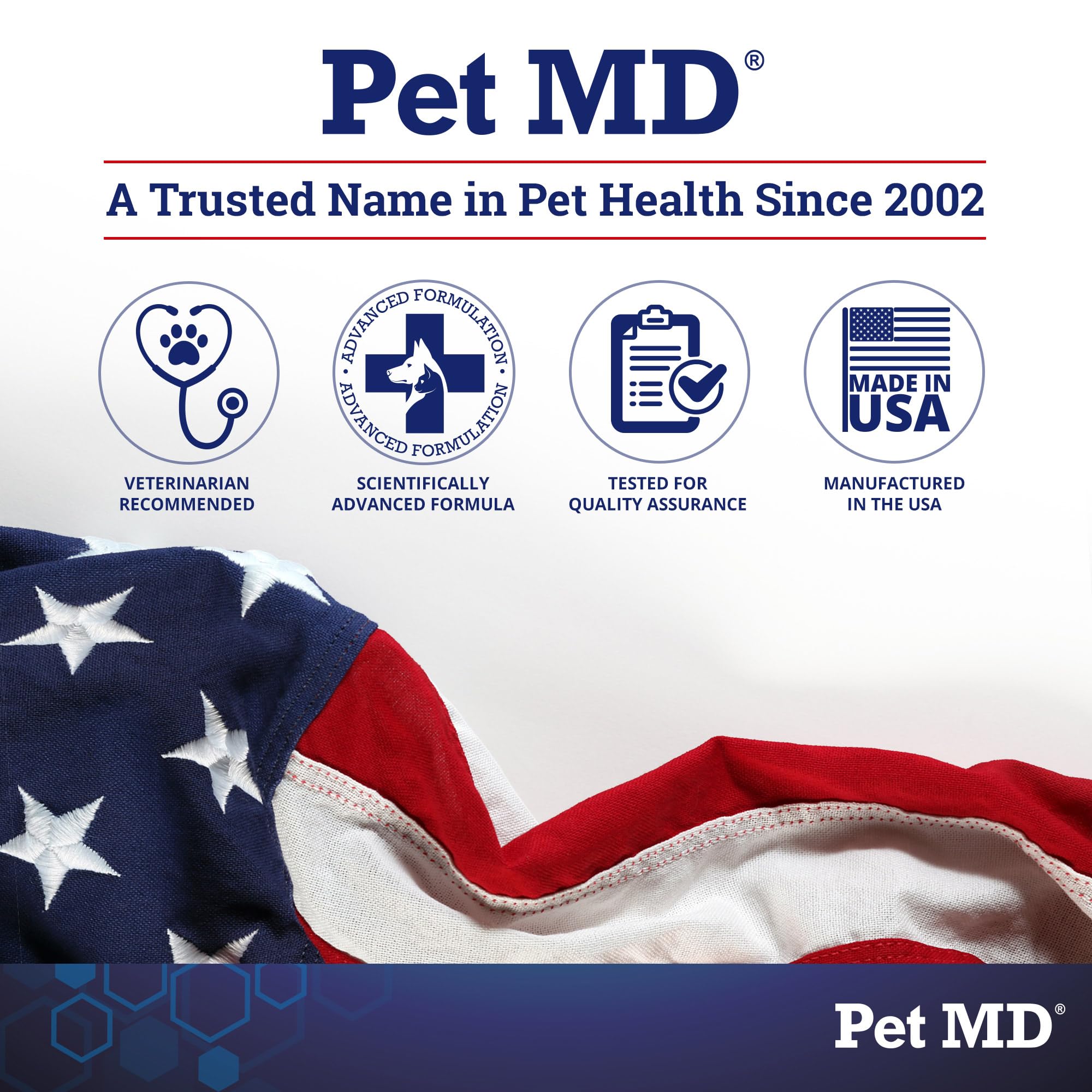 Pet MD label detail showing ingredients and directions for safe informed use benefit