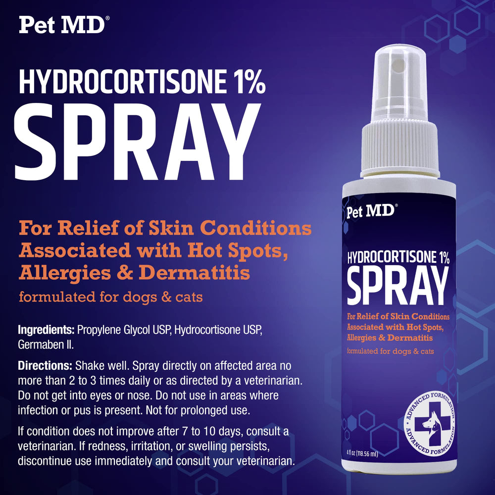 Pet MD 4 oz bottle next to a hand for size comparison, travel-friendly convenience benefit