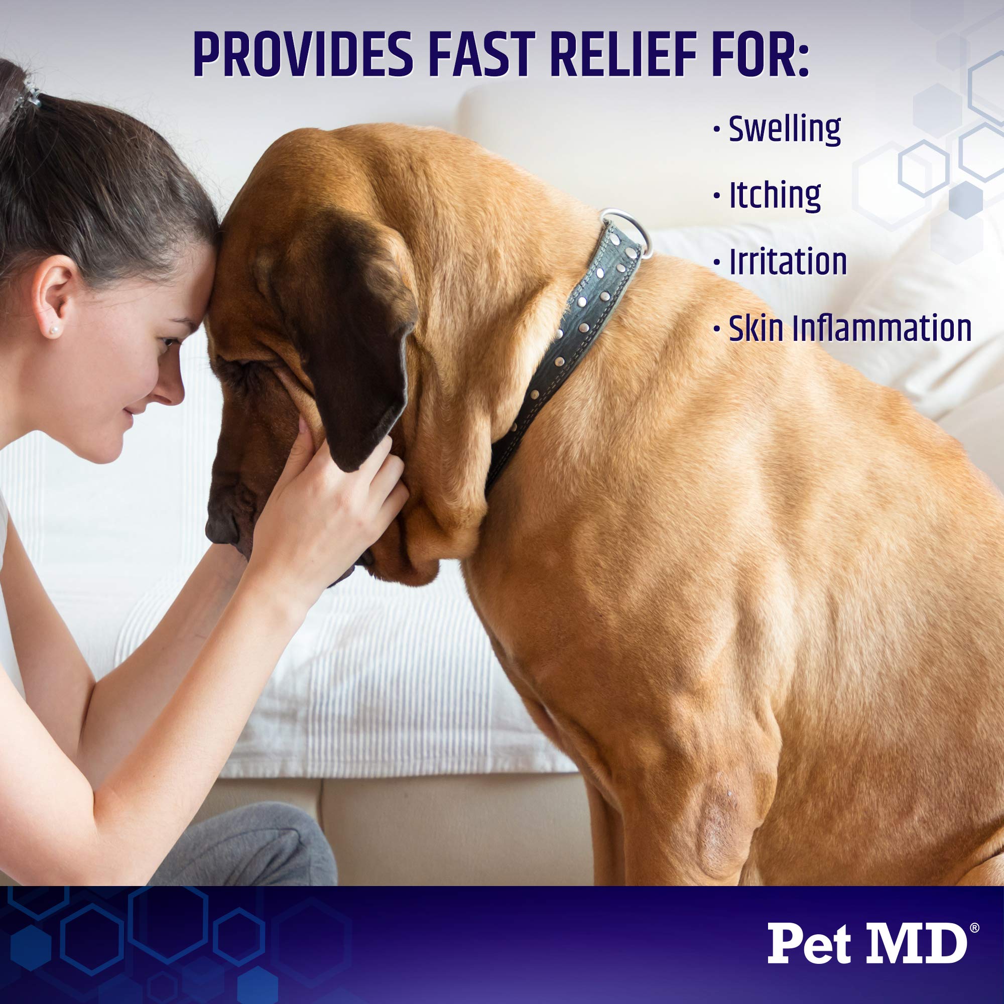 Pet MD product texture on skin showing non-stinging clear finish for gentle relief benefit