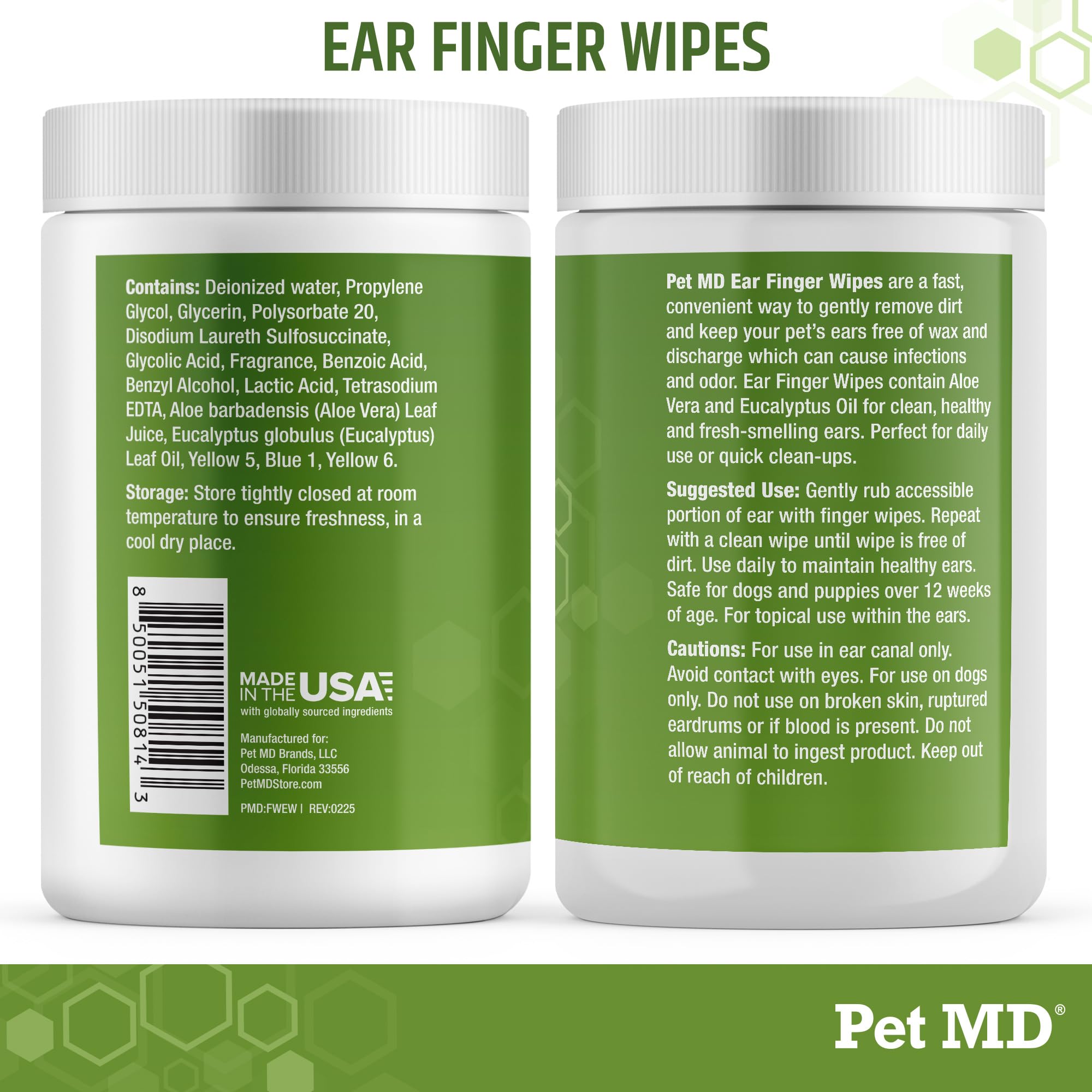 Pet MD owner cleaning dog ear showing easy, calm grooming benefit