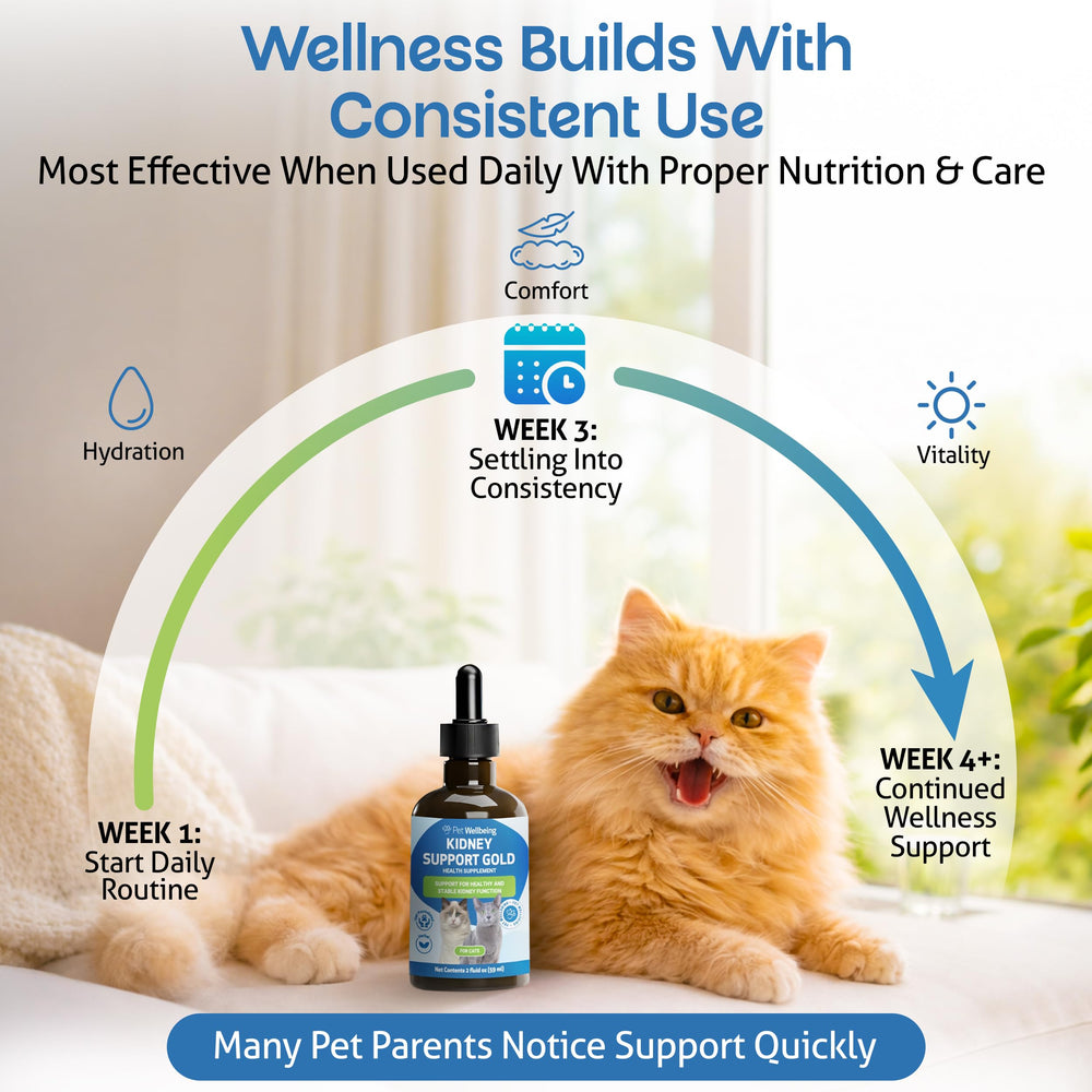 Pet Wellbeing poured into wet food to encourage cat acceptance
