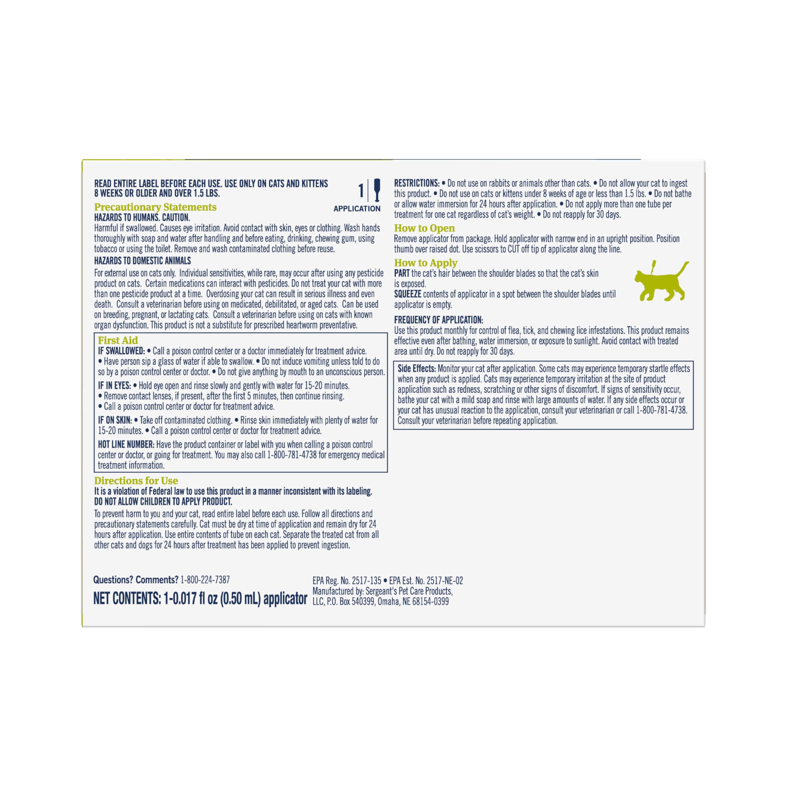 PetArmor ingredients label highlighting fipronil and (S)-methoprene benefits