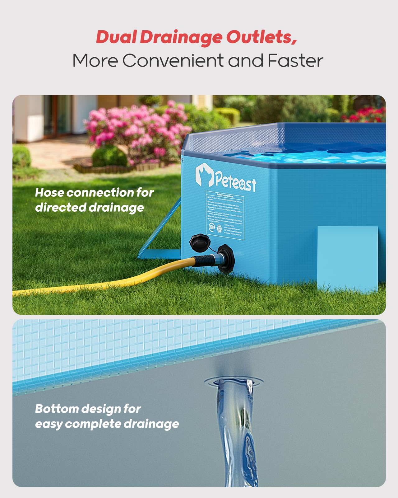 Peteast pool anti-slip bottom texture preventing movement and increasing safety