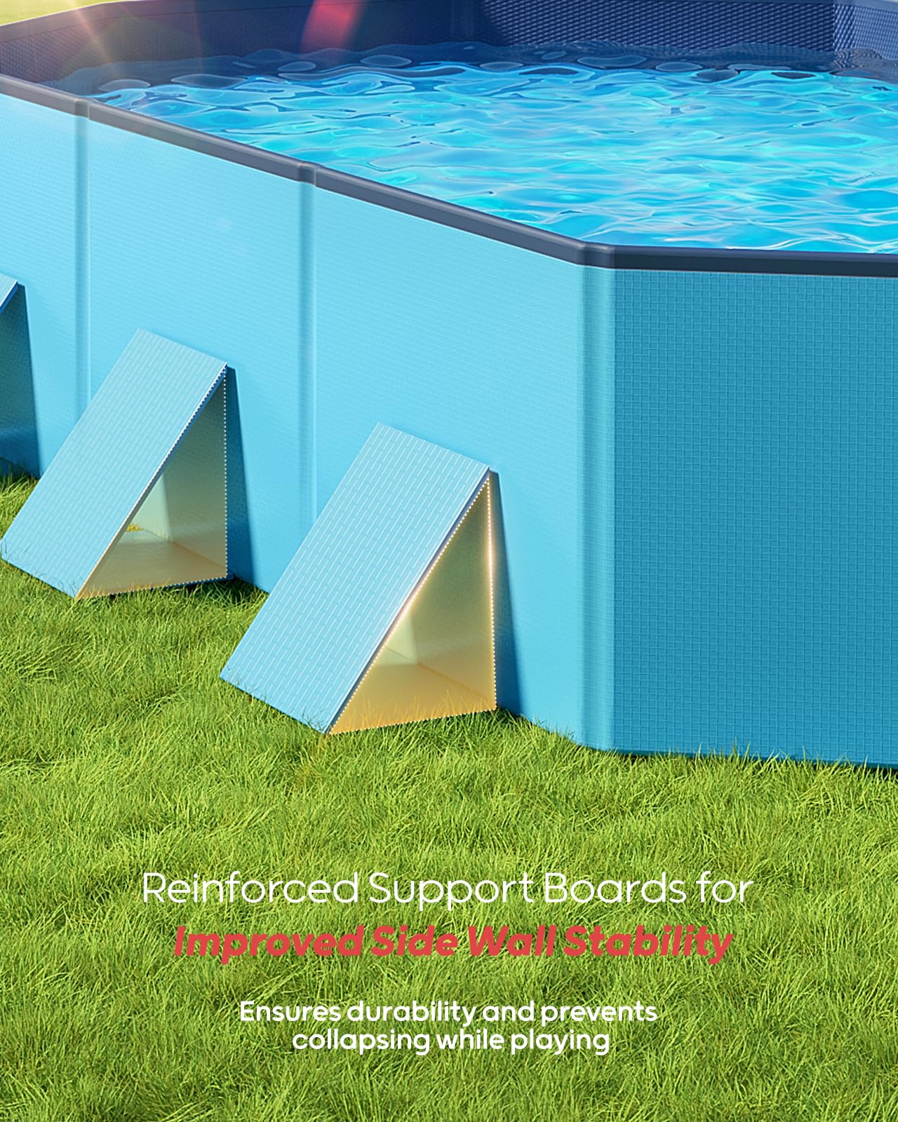 Peteast pool side support panels closeup showing reinforced stability