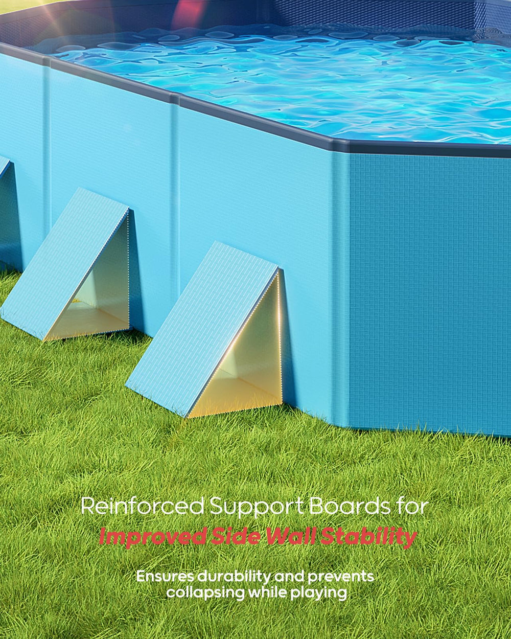 Peteast pool side support panels closeup showing reinforced stability